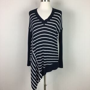 W by Worth Black & White V Neck Asymmetrical Linen Blend  Sweater P